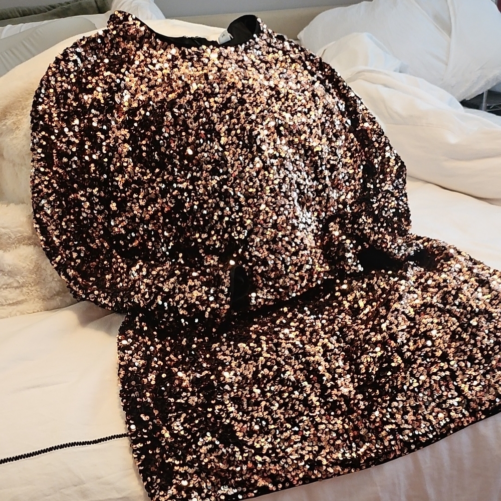 H&M Black and Bronze Sequin Dress New No Tags Xl